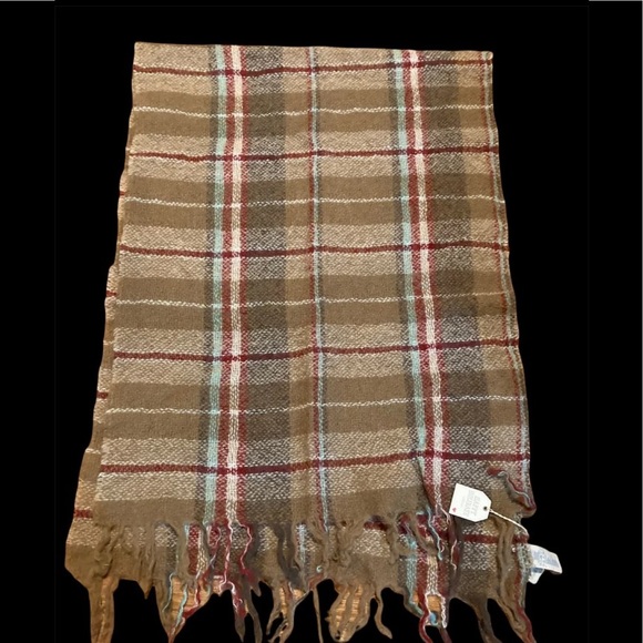 Accessories - NWT - tan plaid striped scarf with fringe